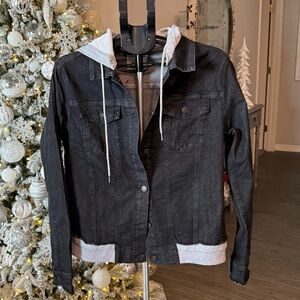 White Birch Black Jean Jacket with Hood NWOT